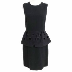 Tibi BLACK WOOL CASHMERE BLEND SLEEVELESS PEPLUM FORMAL SHEATH DRESS - 4